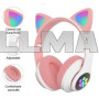 Беспроводные Bluetooth наушники с ушками Cat Ear AKS-28 с LED подсветкой Розовые